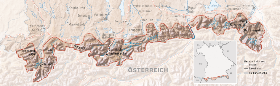 Karte der Alpen