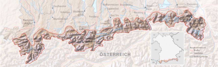 Topographiekarte der Alpen