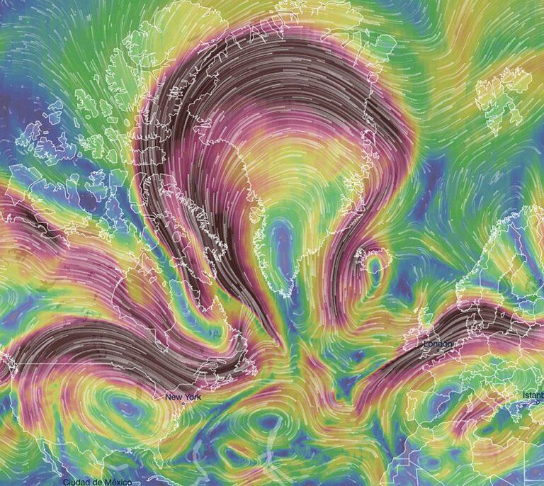Beispiel einer stehenden Welle des Jetstreams über Grönland im August 2023. Das Ereignis brachte extreme Hitze und Trockenheit in den betroffenen Regionen.